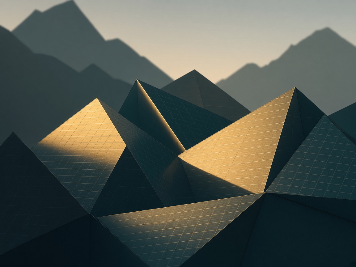 Geometric rooftop solar array over folded mountain planes